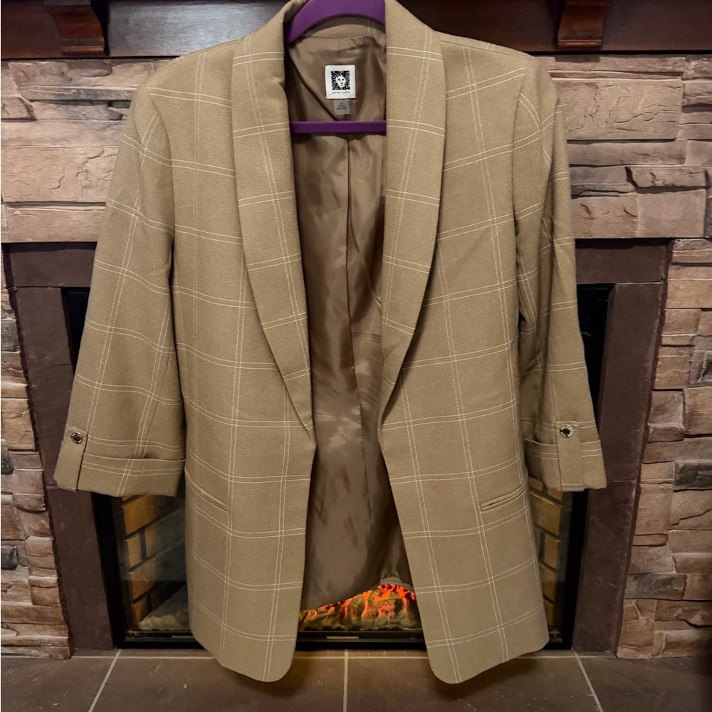 Anne Klein Beige Plaid Blazer - Picture 2 of 4